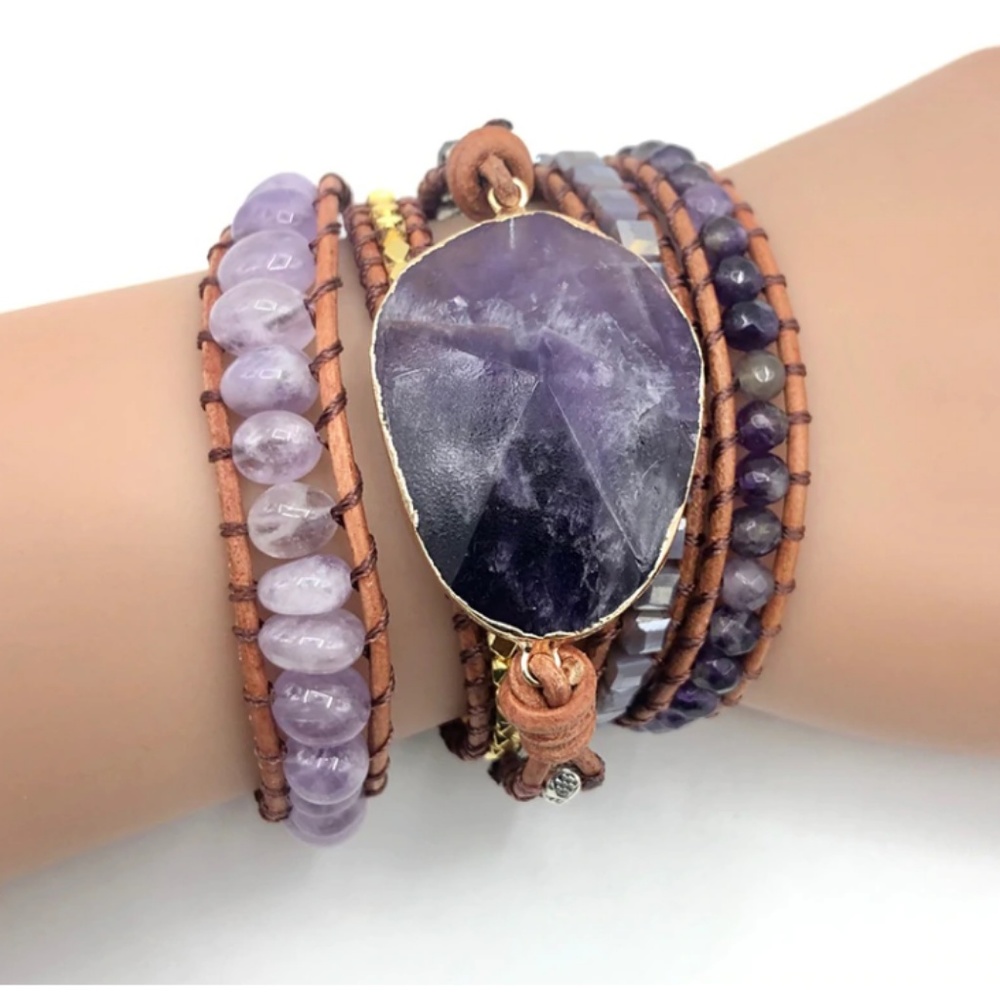 handmade Pendant Amethyst bead wrap bracelet blues